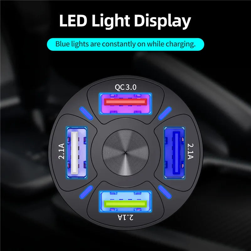 USLION 4 Ports USB Car Charge 48W Quick 7A