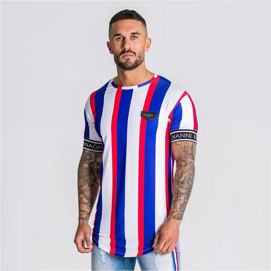 2021 New Men Short sleeve t shirt Men Fitness Slim Street Blue T-shirt Siksilk Gyms Tees Tops Summer Fashion Casual clothi