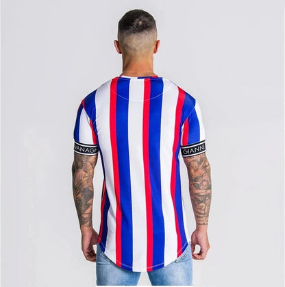 2021 New Men Short sleeve t shirt Men Fitness Slim Street Blue T-shirt Siksilk Gyms Tees Tops Summer Fashion Casual clothi